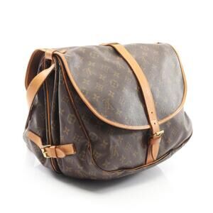 Louis Vuitton Leather Saumur Canvas Shoulder Bag Monogram Brown